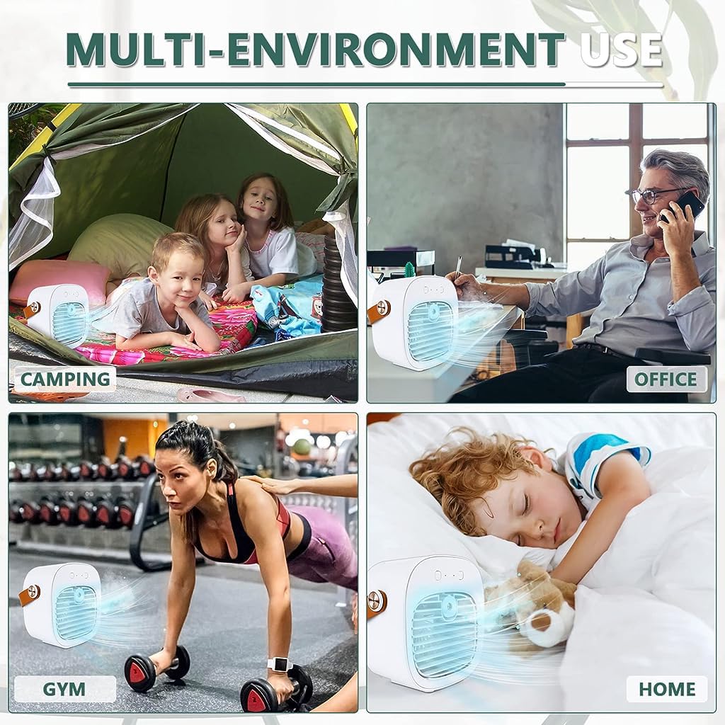 HASTHIP Mini Air Cooler with 128ml Water Tank, 4000mAh Portable Air Conditioner, Small Evaporative Coolers with Handle/Humidifier/ 3 Speeds Desktop Ice Cube Cooling Fan for Travel, Office and Bedroom HASTHIP Mini Air Cooler with 128ml Water Tank, 4000mAh Portable Air Conditioner, Small Evaporative Coolers with Handle/Humidifier/ 3 Speeds Desktop Ice Cube Cooling Fan for Travel, Office and Bedroom